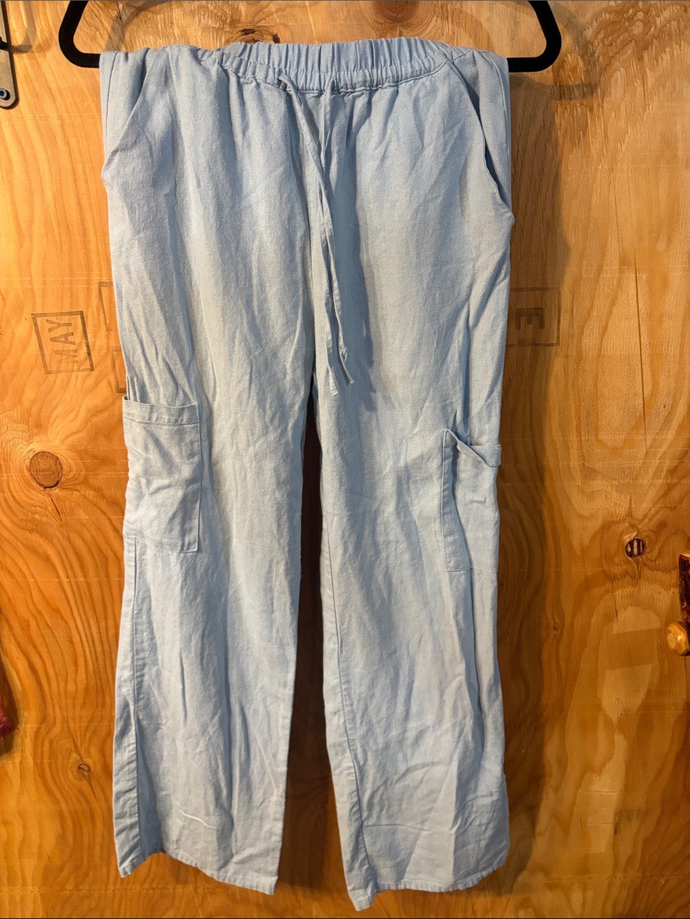Love Tree Light Blue Straight Leg Women's Cargo Linen Pants